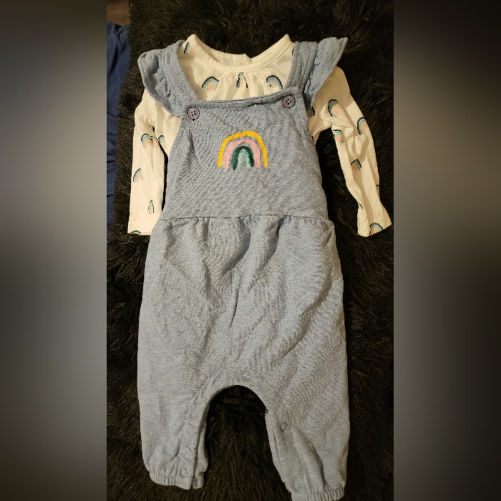 Crown & Ivy Baby Rainbow Ruffle Overalls, 6 month